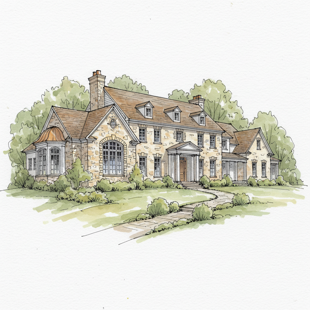 Stone Colonial on Warm Hillside