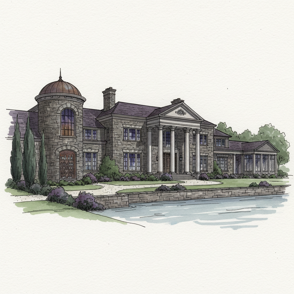 Dark Stone Colonial Waterfront Estate